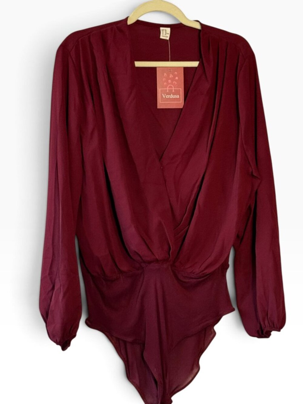 Verdusa Burgundy Long Sleeve Wrap Bodysuit - XXL NWT